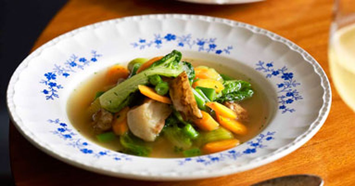 Jerusalem artichokes with braised leeks, cos, sugar snap peas & carrots - 9Kitchen