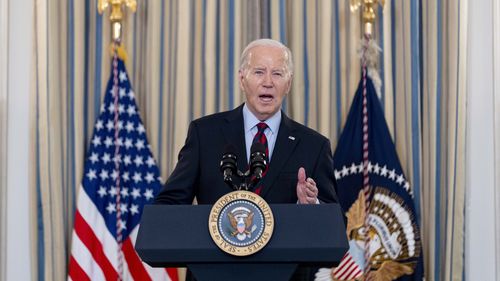 President Joe Biden speaks today during a meeting of his Competition Council to announce new actions to lower costs for families.
