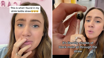 Woman's shocking discovery in water bottle straw.