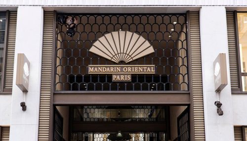 The entrance to the Mandarin Oriental Hotel, where US musician Chris Brown was staying, in Paris, France.