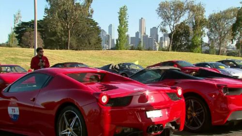 Dozens of ravishing Ferrari models out on display today. (9NEWS)