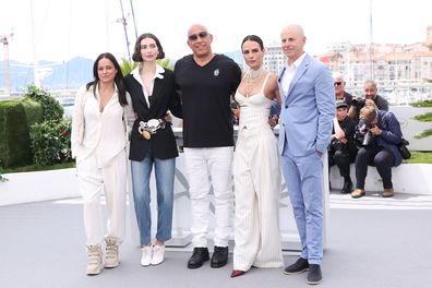 Michelle Rodriguez, Meadow Walker, Vin Diesel, Jordana Brewster and Neal H. Moritz  pose during "The Fast And The Furious" 25th Anniversary photocall at the 79th annual Cannes Film Festival at Palais des Festivals on May 13, 2026 in Cannes, France. 