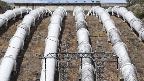 Looking down on the Tumut 3 power station at the Snowy Hydro Scheme in Talbingo. (AAP)