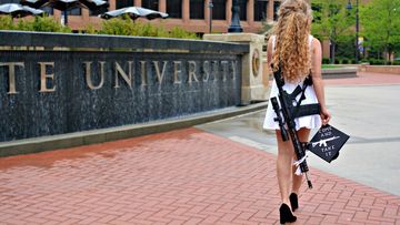 Kaitlin Bennet caused controversy after posing for her graduation photos with an AR-10 rifle across her back. (Twitter)