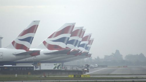 British Airways jetliners stand idle at Heathrow Airport in England. (AAP - stock)