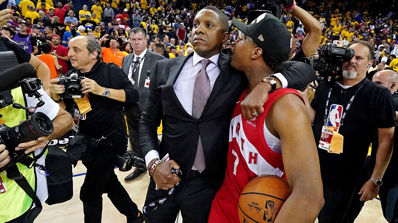 Toronto Raptors president Masai Ujiri and guard Kyle Lowry moments after the altercation