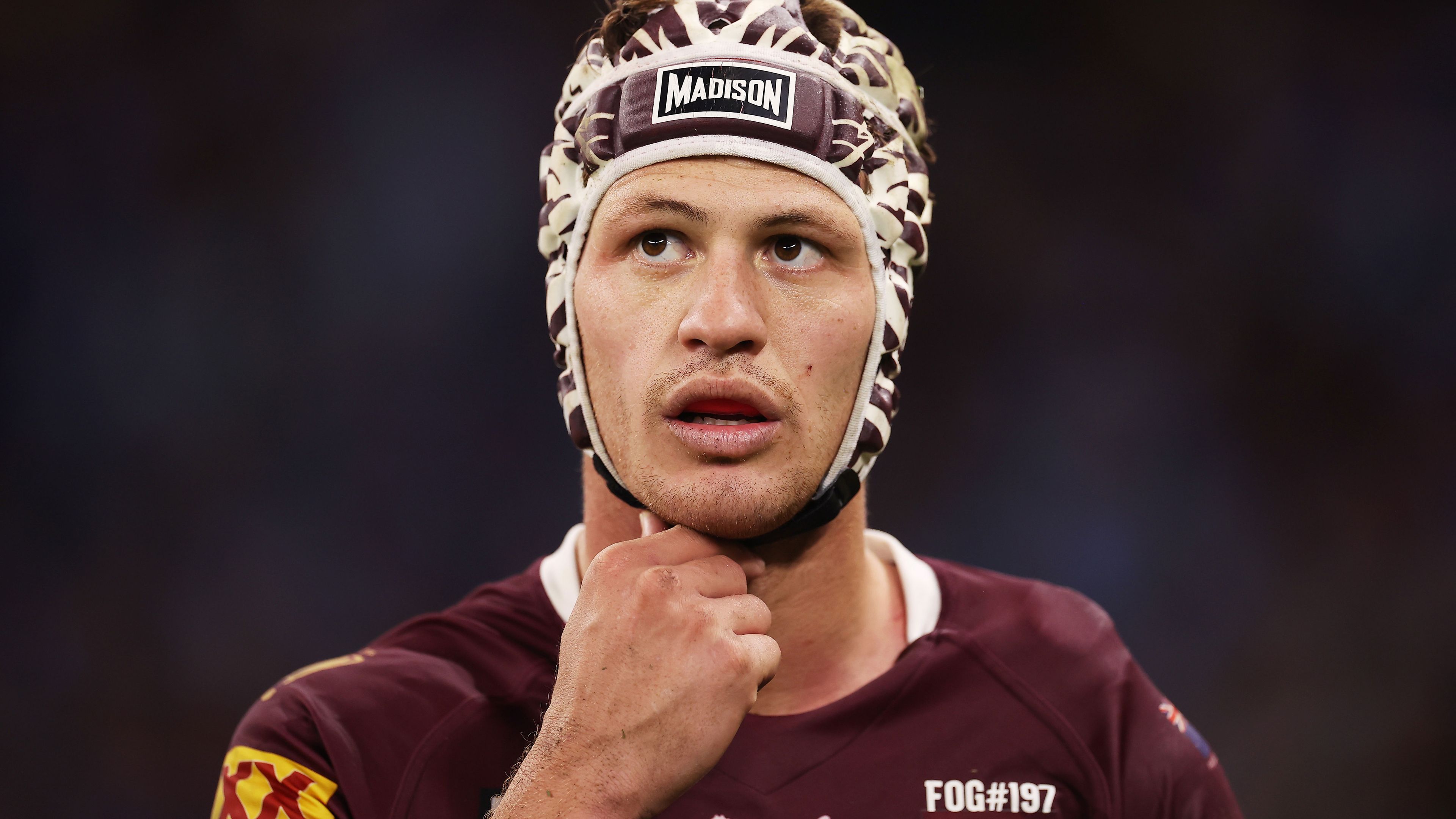 Kalyn Ponga of the Maroons looks on during game two of the 2022 State of Origin series.
