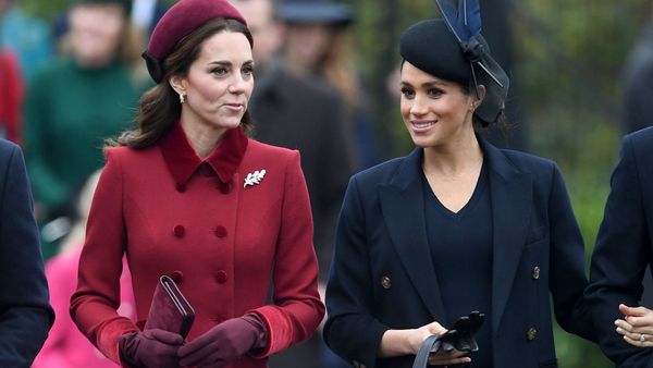 The Duchess of Cambridge and the Duchess of Sussex arrive for the Christmas Day service at St Mary Magdalene Church in Sandringham, Norfolk.