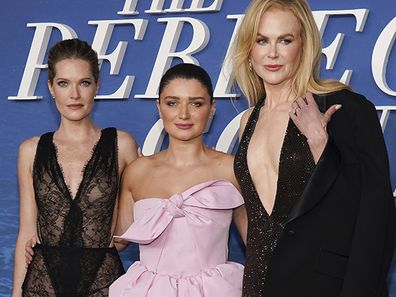 Meghann Fahy, Eve Hewson, and Nicole Kidman at the premiere of The Perfect Couple on Wednesday, Sept. 4, 2024, at the Egyptian Theater in Los Angeles.