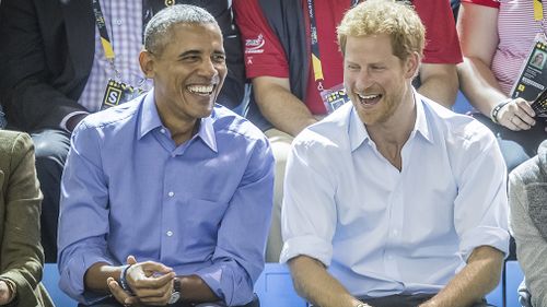 Barack Obama and Prince Harry watch wheelchair basketball at the Invictus Games in Toronto in September. (AAP)