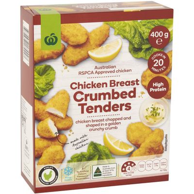 Woolworths Chicken Breast Crumbed Tenders: 177 calories per serve