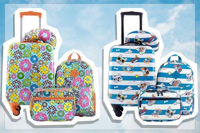 9PR: Travelers Club Kid's 5 Piece Luggage Travel Set, Donuts and Cool Dog