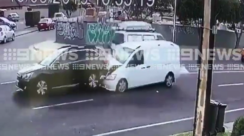 The white van then crashed into the back of a stationary Subaru, narrowly missing the cyclist.