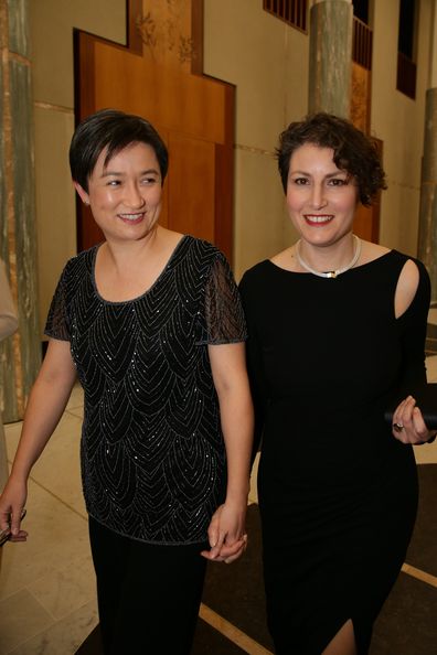 Senator Penny Wong and Sophie Allouache arrive for the Midwinter Ball at Parliament House at Canberra on Wednesday 19 June 2013. Photo: Alex Ellinghausen