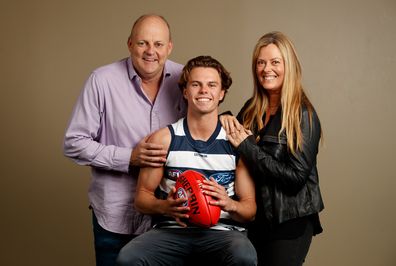 Billy Brownless (top, left), son Oscar (centre) and wife Nicky (left) in 2018.