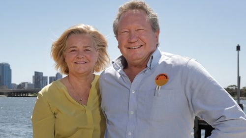 Andrew 'Twiggy' Forrest,, who has bought RM Williams, and his wife Nicola, in Perth in January.