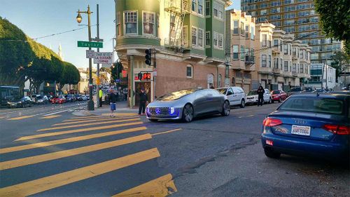The driverless Mercedes-Benz has been spotted cruising the streets of San Francisco. (Reddit)