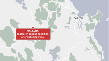 A toddler and his mother have been taken to hospital after they were reportedly struck by lightning in Queensland&#x27;s far north.﻿ Emergency services were called to the scene in Mareeba, west of Cairns at 3.30pm﻿ (AEST).