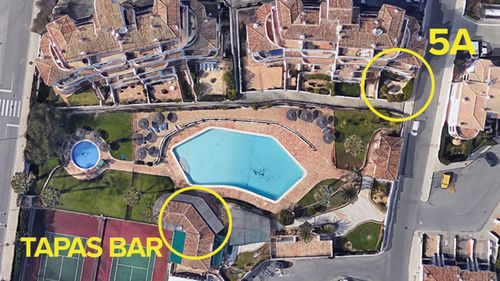 Diagram showing Tapas bar and McCann family holiday apartment