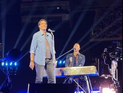 Ralph Macchio on stage at Coldplay concert in Melbourne