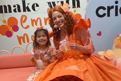 Inayah with her idol former Wiggle Emma Watkins as Emma Memma.