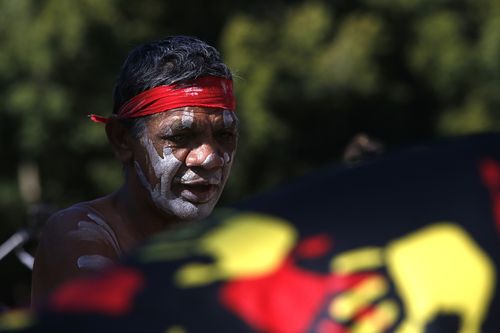 An indigenous dancer during an Aboriginal land rights march in Sydney in early August.