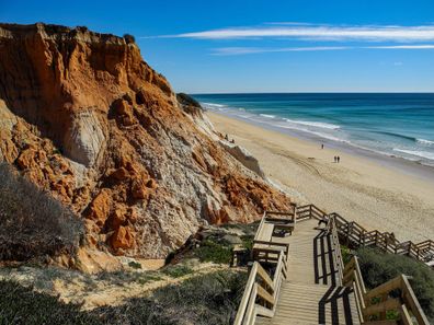 Boardwalk leading to Praia da Falésia beach, Algarve, Portugal