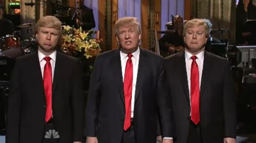 Hundreds protest outside NBC as Donald Trump hosts SNL