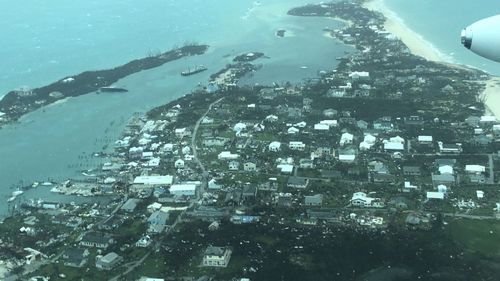 This aerial photo provided by Medic Corps, show the destruction brought by Hurricane Dorian on Man-o-War cay, Bahamas.