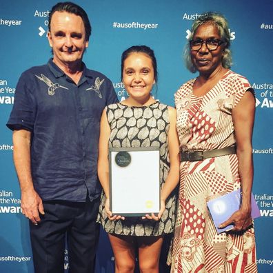 Siena Stubbs with her parents after being nominated for NT Young Australian of the Year in 2017.