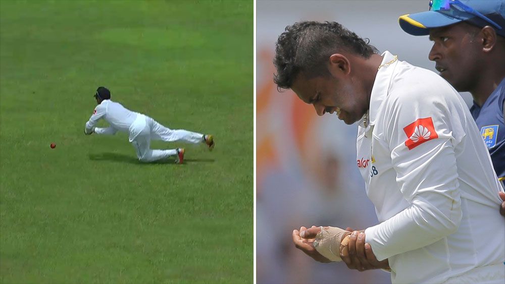 Asela Gunaratne left with a broken thumb after dropping Shikhar Dhawan in first Test.