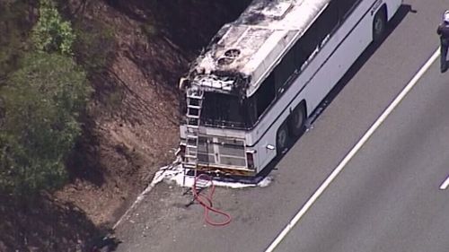 A bus has caught fire on the Logan Motorway. (9NEWS)