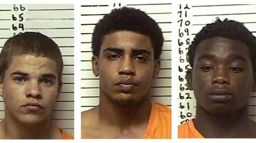 From left to right: Michael Dewayne Jones, Chancey Allen Luna and James Francis Edwards Jr, in Oklahoma, 21 August 2013. The three US teenagers were charged in the slaying of an Australian student in Oklahoma