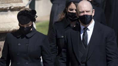  Zara and Mike Tindall at Prince Philip's funeral on April 17