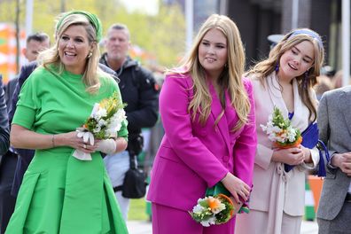ROTTERDAM, NETHERLANDS - APRIL 27: Queen Maxima of The Netherlands, Princess Amalia of The Netherlands and Princess Ariane of The Netherlands during Kingsday celebrations on April 27, 2023 in Rotterdam, Netherlands. King Willem-Alexander and his family are celebrating King's Day and his tenth anniversary as King of the Netherlands in Rotterdam. (Photo by Andreas Rentz/Getty Images)