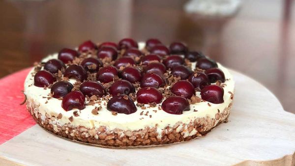 Gluten free no bake dark choc cherry cheesecake