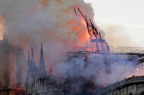 Notre Dame cathedral fire burning in Paris