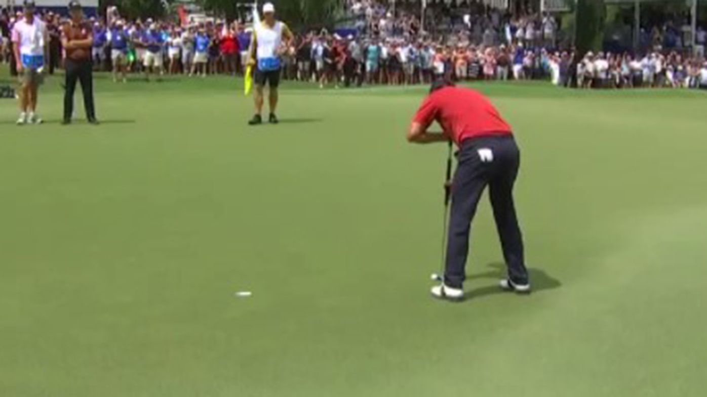 Adam Scott had this putt of just over a metre to win the Wyndham Championship.
