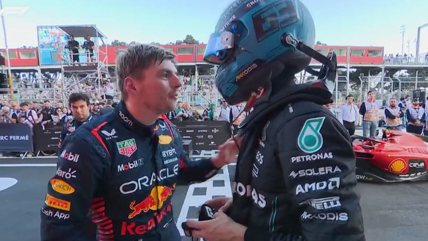 Max Verstappen, George Russell in explosive face-to-face encounter after controversial sprint race pass