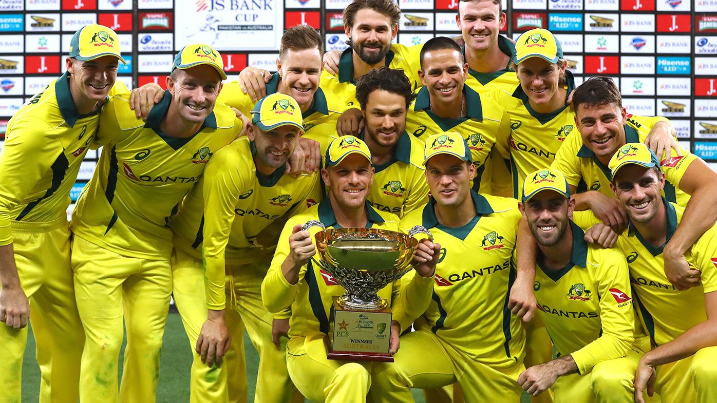 Australia celebrates a 5-0 clean sweep against Pakistan.