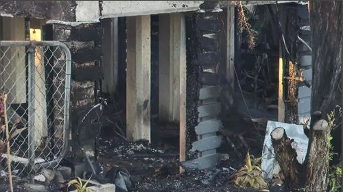 The home has been left as a charred wreck today as fire investigators work to determine the fire's cause. Picture: 9NEWS.