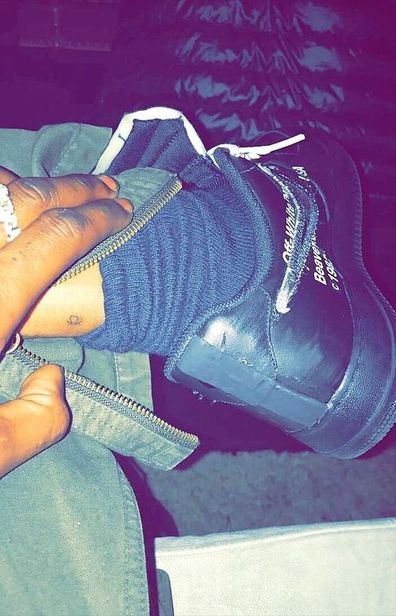 Kylie Jenner, Travis Scott, matching tattoo, ankle, butterfly