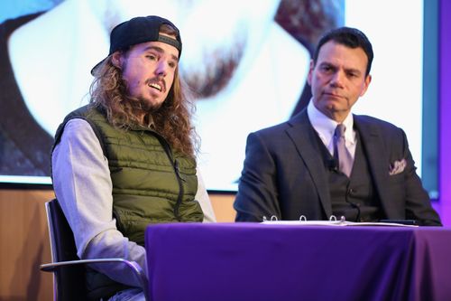 Cameron Underwood with Doctor Eduardo D. Rodriguez at the 2018 NYU Langone Face Transplant Announcement in New York yesterday.