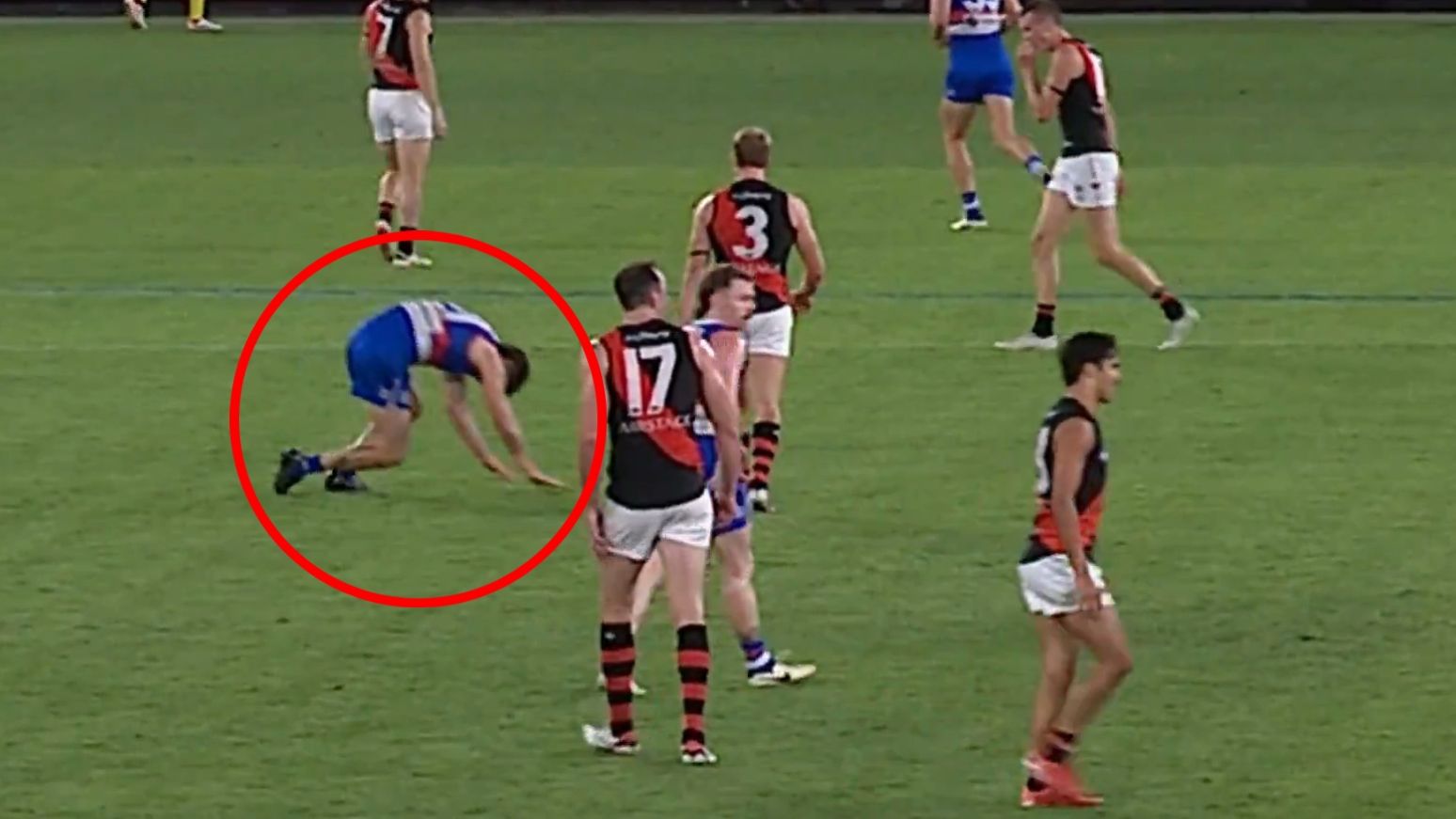 Tom Liberatore slumped to the ground unexpectedly during the Bulldogs&#x27; loss to the Bombers.