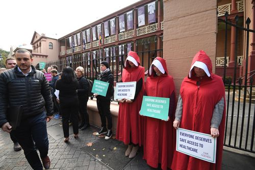 Today, protesters in support of the proposed bill gathered outside NSW state parliament. Picture: AAP.