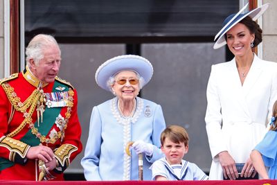 Queen watches from balcony during Trooping The Colour, Buckingham Palace, June 2022