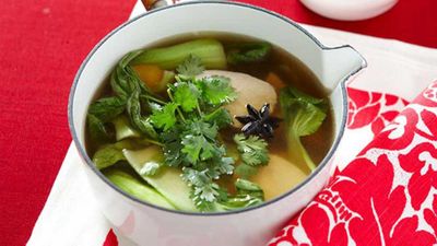 <strong>Chicken and pak choy in ginger broth for Dollar8</strong>