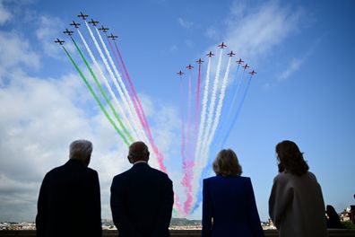 (L-R) Italian President Sergio Mattarella, King Charles III, Queen Camilla, President's daughter, Laura Mattarella