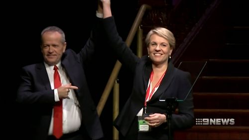 Mr Shorten and deputy Tanya Plibersek made a raft of election promises at the conference. Picture: 9NEWS