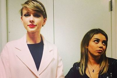 @taylorswift: We decided we were dressed like a strait-laced mom and her rebellious teen daughter. #YouDontUnderstandMeMom!!! #StormsOut #ComeBackHere,YoungLady! @therealsarahhyland